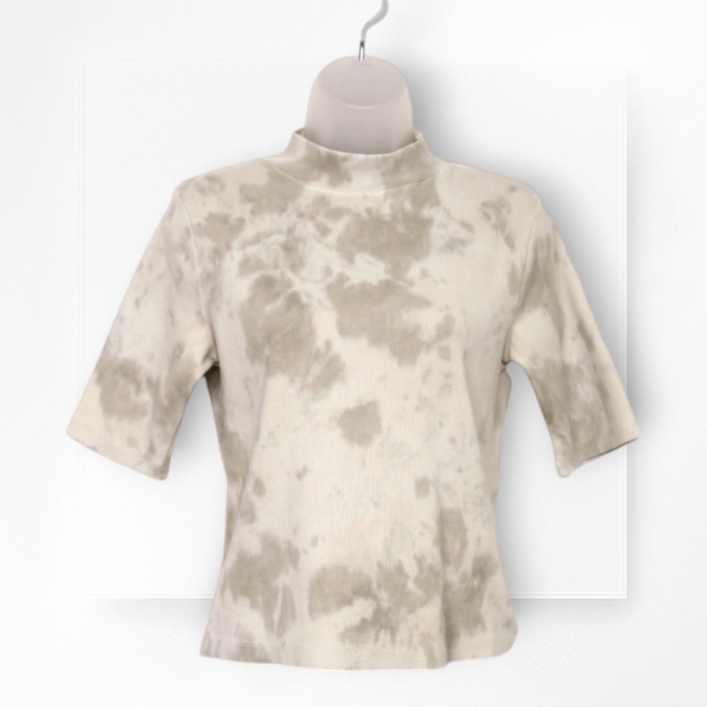 Hudson Cropped Baby Tee Sage Fatigue Tie Dye Short Sleeve Mock Neck Ribbed Large
